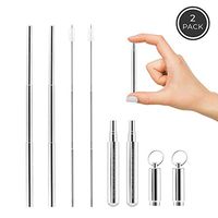 Sip Easy 2-pack Reusable Straws, Metal Drinking Straws, Portable Straw With Case (Silver)