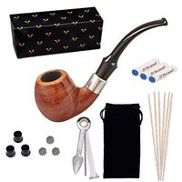 Yannabis Tobacco Pipes, Handmade Pear Wood Bent Smoking Pipe with Pipe Accessories, Pipe Cleaners, Pipe Filters, Pipe Scraper, Pipe Bits, Metal Balls, Pipe Pouch