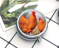 Chicken Necklace Buff Orpington Rooster and Hen Compact 3 Compartment Medicine Case, Pill Box for Pocket or Purse Pill Box Decorative Pill Case with Gift Box