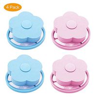 Pet Fur Remover Hair Catcher Pouch Flower Floating lint mesh Bag Reusable Washing Machine Filter net lint Trap with Laundry Ball (Pink and Blue)