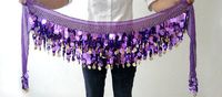 Belly Dance Hip Scarf , Gold Coins Wave & Deluxe V-hape --Purple