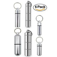 3 Size Waterproof Aluminum Pill Box Case Bottle Cache Drug Holder Keychain Container for Men & Women Waterproof & Ideal Pill Fob for Travel (Pill Box-6 Size M+L)