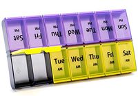 XL Weekly Pill Organizer 2 Times a Day, Pill Cases Organizers 7 Day Am Pm, Large Pill Box to Hold Vitamin, Supplements and Medicine (Yellow & Purple)