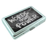 Words Have Power Em1 Hip Silver Cigarette Case Id Holder Metal Wallet 4" X 2.75" RFID Protection