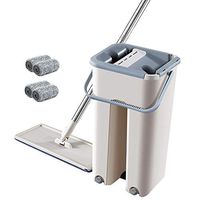 Floor Cleaning System, Comfort Mop And Bucket Set with 2 Chamber System - Convenient Wringer Mechanism, Keeps Your Hands Clean, with 1/4/ 7/10 icrofibre Pads for All Floor Cleaning,4mopcloths
