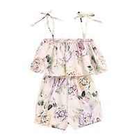 heavKin-Clothes 0-24M Infant Baby Girl's 2 Piece Set Floral Print Off Shoulder Sling Short Sleeve Blouse + Shorts (White, 3-6Months)
