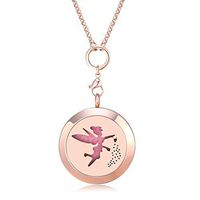 Mesinya Rose Gold Color 316L S.Steel Essential Oils Aromatherapy Diffuser Locket Necklace (Fairy 30mm)