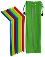 N-BOUND, LLC - 11 Piece Reusable Silicone Straw Set - 4 Small Bent Straws, 4 Large Bent Straws, 1 Short Cleaning Brush, 1 Long Cleaning Brush, 1 Green Velvet Drawstring Bag