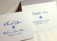 Personalized Bar Mitzvah or Bat Mitzvah Thank You Cards, Set of 50 or 20. Custom Folding Note Cards with Matching envelopes. Two Font Style Options, Blank Inside (20 Script Style Print)