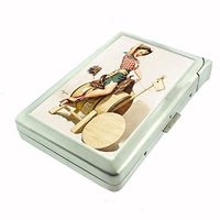 Perfection In Style Metal Cigarette Case with Built in Lighter Vintage Farm Girl Design 014