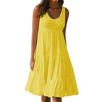 iLUGU Summer Beach Dresses for Women Solid Color Sleeveless Party Midi Dress Yellow
