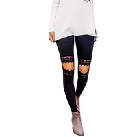 Women Mesh Lace Knee Ripped Leggings Sexy Stretchy Skiny Full Length Capris Summer Casual High Waist Tummy Control Pants Workout Sport Gym Yoga Fitness Legging Pants