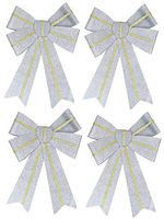 Iconikal Luxury Striped Glitter Christmas Bow 12 x 17-inches, 4 Pack - Silver