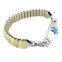Women's Medical Alert ID Bracelet - Custom Engraving Included, Two-Tone Sparkle, Stretch - Asteria, Blue - Size 7.75