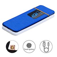 Auratrio Rechargeable USB Lighter Electric Lighter for Cigarette, Grill, BBQ, Camping, Home, Kitchen, Candles, with LED Display, Fingerprint & Windproof & Flamess (Blue)