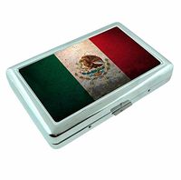 Mexican Flag R1 Hip Silver Cigarette Case Id Holder Metal Wallet 4" X 2.75" RFID Protection