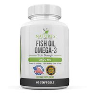 Fish Oil 2400mg – Omega 3 Supplement High in DHA & EPA – Triple Strength Fatty Acid Brain Support - Burpless – from 100% Sea Harvested Pelagic Fish – Non-GMO - 60 Softgels