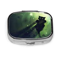 Cute Cat Pill Box Case, Portable Medicine Tablet Vitamin Holder Organizer with 2 Compartment for Purse Pocket Travel Gift