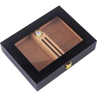 LBJN Handmade Cedar Humidor with Digital Hygrometer and Humidifier for 15 Cigars, High Gloss Lacquer for a More Beautiful Look with Transparent Display Window
