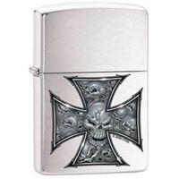 Zippo "Skull & Cross" Brushed Chrome Lighter, 0416