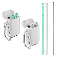 Bosidu Collapsible Reusable Straws - 2 Pack Silicone Drinking Straw with Case and Cleaning Brush,9.8 inch Food-Grade Foldable Straws BPA Free and FDA Approved Grey/Green
