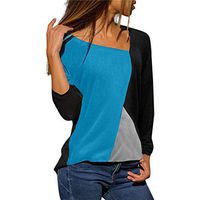 Gocheaper Fashion Women Casual Patchwork Color Block O-Neck Long Sleeve T-Shirt Blouse Top(Sky Blue,S)