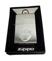 Zippo Custom Lighter - U.S. Navy Laser Engraving with Anchor Logo - Regular High Polish Chrome - Gifts for Him, for Her, for Boys, for Girls, for Husband, for Wife, for Them, for Men, for Women