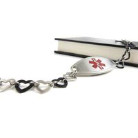My Identity Doctor Custom Medical Alert Bracelet with Free Engraving - 1cm Steel Black Hearts - Red - Wrist Size 8.5 Inch