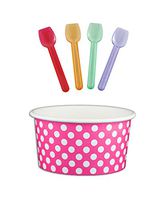 Black Cat Avenue Paper Ice Cream Cups with Spoons Combo, Polka Dot, Pink, 6 Ounce, 50 Pack