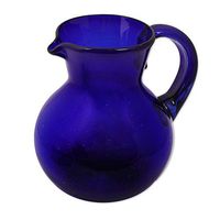 NOVICA Hand Blown Cobalt Blue Decorative Recycled Glass Pitcher, 98 oz 'Cobalt Light'
