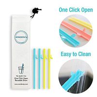 WonderSip One-Click Open Reusable Straw for Easy and Effective Cleaning - 4pcs Pack Leaf Junior/Cocktail 6" (Teal/Yellow)