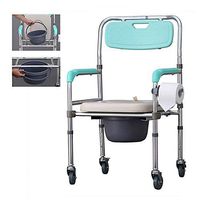MeTikTok Commode Chair Wheelchair, Shower Chair Toilet Wheeled Aluminum Frame with Brakes, Portable Commode Height Adjustable with Soft Sponge Waterproof Cushion 400 LBS Weight Capacity