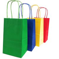 Kelkaa Party Kraft Bags 24pcs 5.25x3.5x8.5 Inches, Paper Bags with Handles for Birthday, Wedding Party Favors, Bachelorette Party,Tote Bag, Party Themes, Assorted Red, Yellow, Green, Royal Blue(Small)