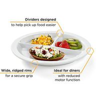 Libbey Intuitive Diningware Donna Senior 3-Section Divided Adaptive Plates, 10-inch, White, Set of 2