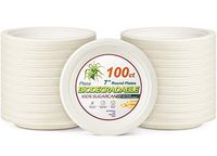 DecorRack Compostable Plates 7" Round Biodegradable Plates 100% Natural Disposable Bagasse Paper Plates, Eco-Friendly Alternative to Plastic Plates (100 Count)