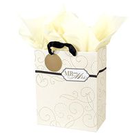 Hallmark 13" Large Gift Bag with Tissue Paper (Mr. and Mrs., Black and Gold on Cream) for Weddings, Bridal Showers, Engagements and More