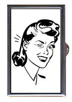 Retro Winking Smiling Pretty Lady 50s Graphic Decorative Pill Box