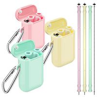Comvin Silicone Straws, 3 Pack Collapsible Reusable Portable Straw with Case and Cleaning Brush, BPA Free for Cold or Hot Drinks Like Lemonade, Sodas, or Coffee, Pink, Cream Yellow, Mint Green