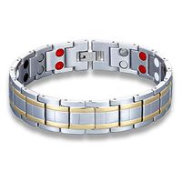 Adoudou Men's Titanium Steel Magnetic Bracelet with Double Row 36 pcs Magnets Health Care Bracelet for Reduce Stress and Anxiety, Improve Sleep (Gold and Silver)