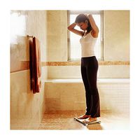 Upscale Wooden Digital Body Weight Scale, Bathroom Scale with Large LCD Display, Step-On Technology, High Precision Measurements,400 Pounds Max, Tempered Glass (Yellow, 30x30cm)