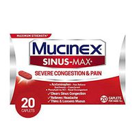Mucinex Sinus-Max Severe Congestion & Pain Relief Maximum Strength Caplets- Sinus Decongestant, Headache Relief & Loosens Mucus, Expectorant w/ Acetaminophen, Phenylephrine & Guaifenesin, 20 Count