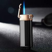 KATZONE - Flint Wheel Windproof Single Jet Flame Refillable Butane Cigarette/Cigar Torch Ligher (Black)