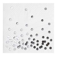 100 Pack Sparkly Silver Foil Polka Dots Cocktail Napkins, Disposable, White, 3-ply, 1/4 Fold, Measures 5" x 5" Folded, or 10"x10" Unfolded, Decorative, Soft, Absorbent. Good for Lunch, Party, Beverage