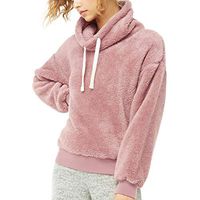 Women Autumn Winter Solid Color Long Sleeve Faux Shearling Shaggy Warm Loose Pullover Sweatshirt Tops Pink