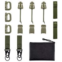 BOOSTEADY Kit of 13 Attachments for Molle Bag Tactical Backpack Vest Belt,D-Ring Grimlock Locking, Web Dominator Elastic Strings & Buckle,4" MOD Straps,Key Ring Holder in Zippered Pouch