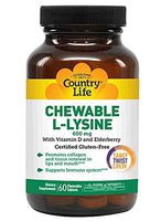 Country Life Chewable L-Lysine 600mg - 60 Tabs - Supports Immune Health - Supports Natural Collagen Production - Vitamin D - Elderberry - Great Taste
