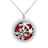 FANSING Christmas Necklaces for Women Snowflake Pendant Holiday Jewelry Stainless Steel Aromatherapy Essential Oil Diffuser Necklace Locket with Refill Pads