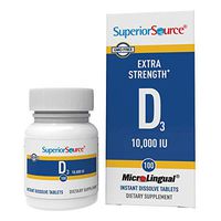 Superior Source Vitamin D3 10,000 IU Sublingual Tablets - Vitamin D Supplement Quick Dissolve Melts - 100 Count