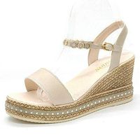 Cenglins Wedge Shoes,Women's Open Toe Summer High Heel Espadrilles Casual Platform Shoes Plus Size Beach Ankle Strap Sandals(Beige,35)