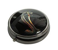 Caikem Shelby Cobra Custom Gun Silver Stainless Steel Round Pill Case Medicine Vitamin Hosted Pill Box Holder